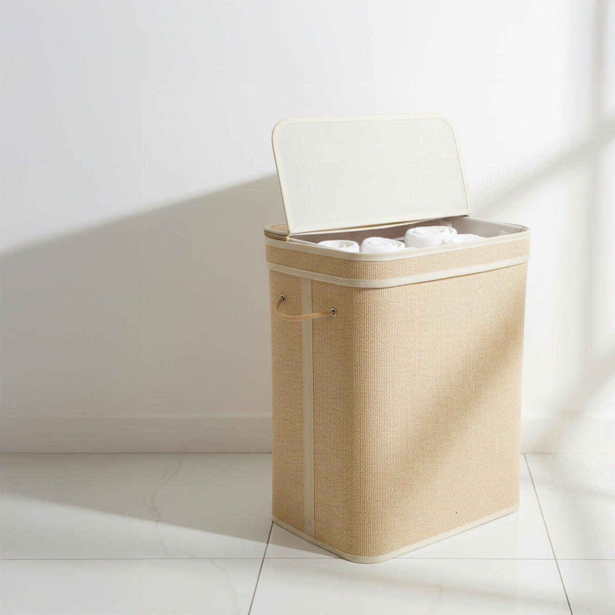 KÔŠ na prádlo - svetlohnedá, drevo/kompozitné drevo (33/49/61cm) - Relaxdays