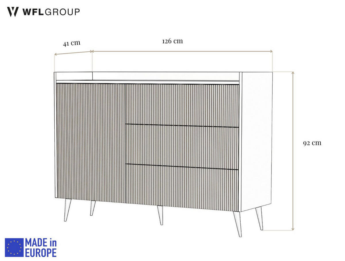 KOMMODE Arysa in Braun Walnuss Holzoptik 92/126/41 cm - Walnussfarben/Schwarz, Holzwerkstoff/Metall (126/92/41cm) - WFL GROUP
