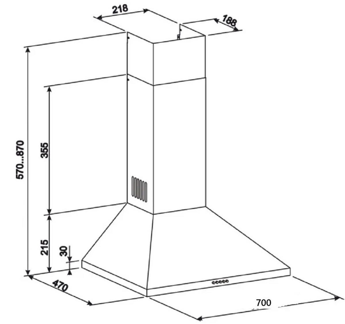 DUNSTABZUGSHAUBE GCH C 147 IS 7 N 70 cm Edelstahl - Silberfarben, Metall (70/87/47cm) - Gurari