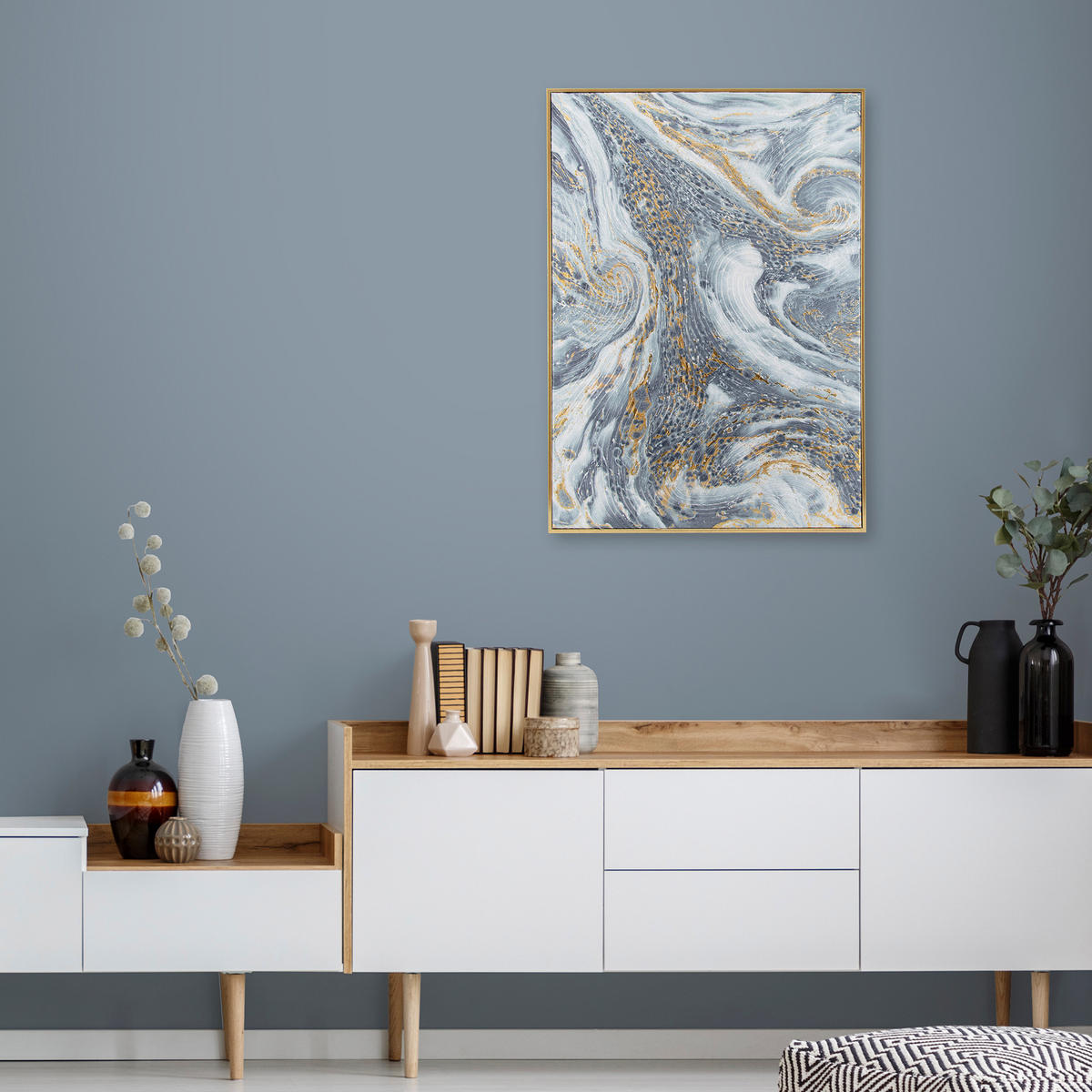 LEINWANDBILD Marmor - 70x50cm - Blau/Gold - Blau/Goldfarben, Holzwerkstoff (50/70cm) - Art for the Home