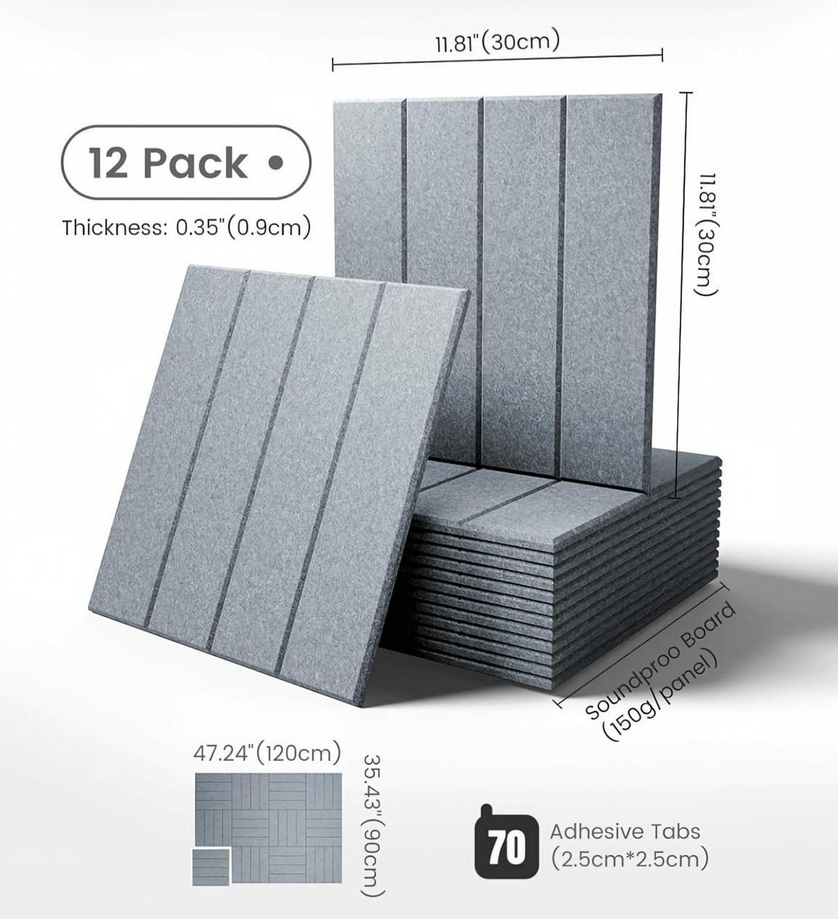 AKUSTIKPANEEL，SELBSTKLEBEND, 30 × 30 × 1 cm, 12 Stück - Weiß, Textil (30/30/1cm)