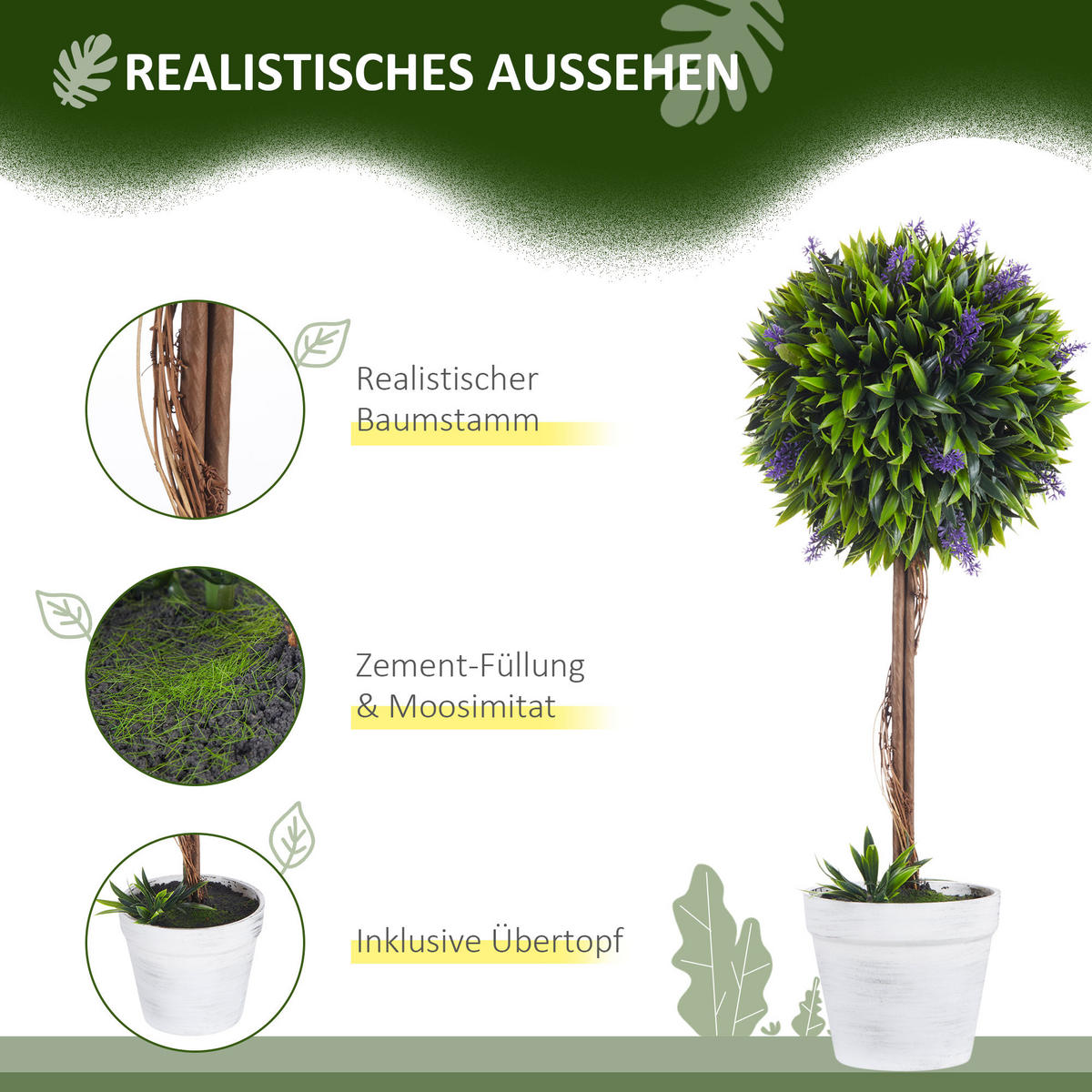 KÜNSTLICHE Pflanzen, PE, Kunststoff Grün - Grün, Kunststoff (60cm) - HOMCOM