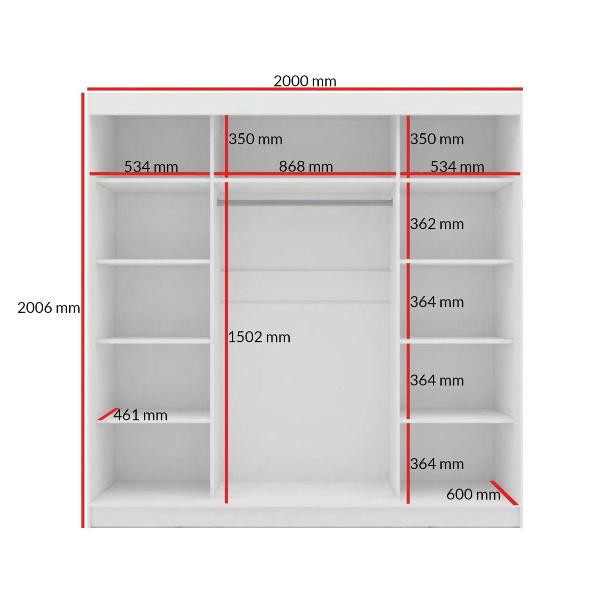 SCHWEBETÜRENSCHRANK mit Spiegel Fiore 3D1L 200 Weiß/Silber - Silberfarben/Weiß, Holzwerkstoff/Metall (200/200/60cm) - mzm24