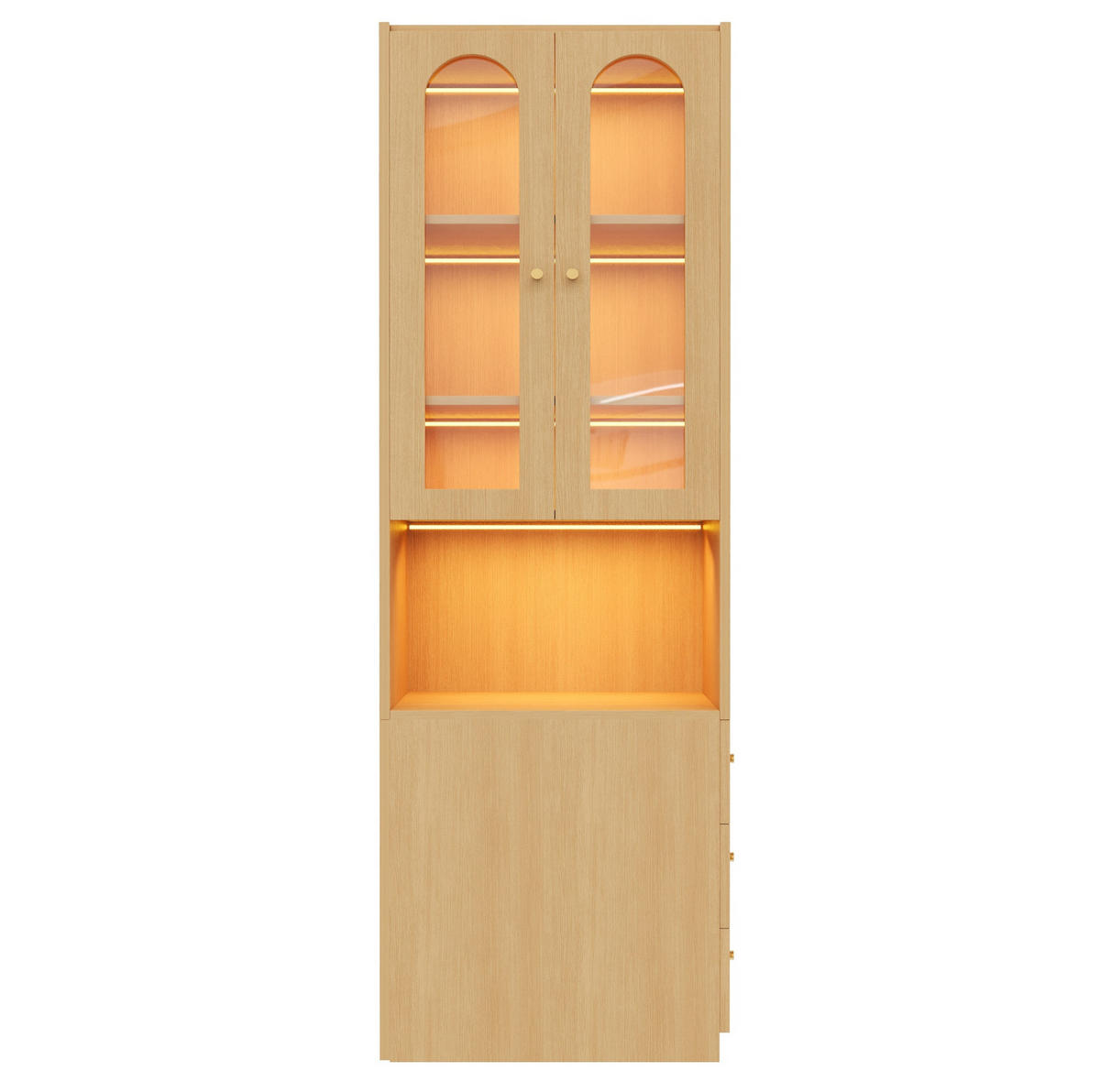 KNIHOVNA z MDF 60x40x200 cm v dekoru dubu s LED vitrínou z tvrzeného skla a bočními zásuvkami - barva dubu, kompozitní dřevo (60/200/40cm) - Modfu