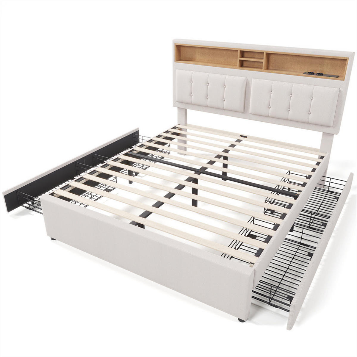 POLSTERBETT 160/200 cm in Beige, mit Matratze - Beige, Holz/Textil (160/200cm) - KOMHTOM