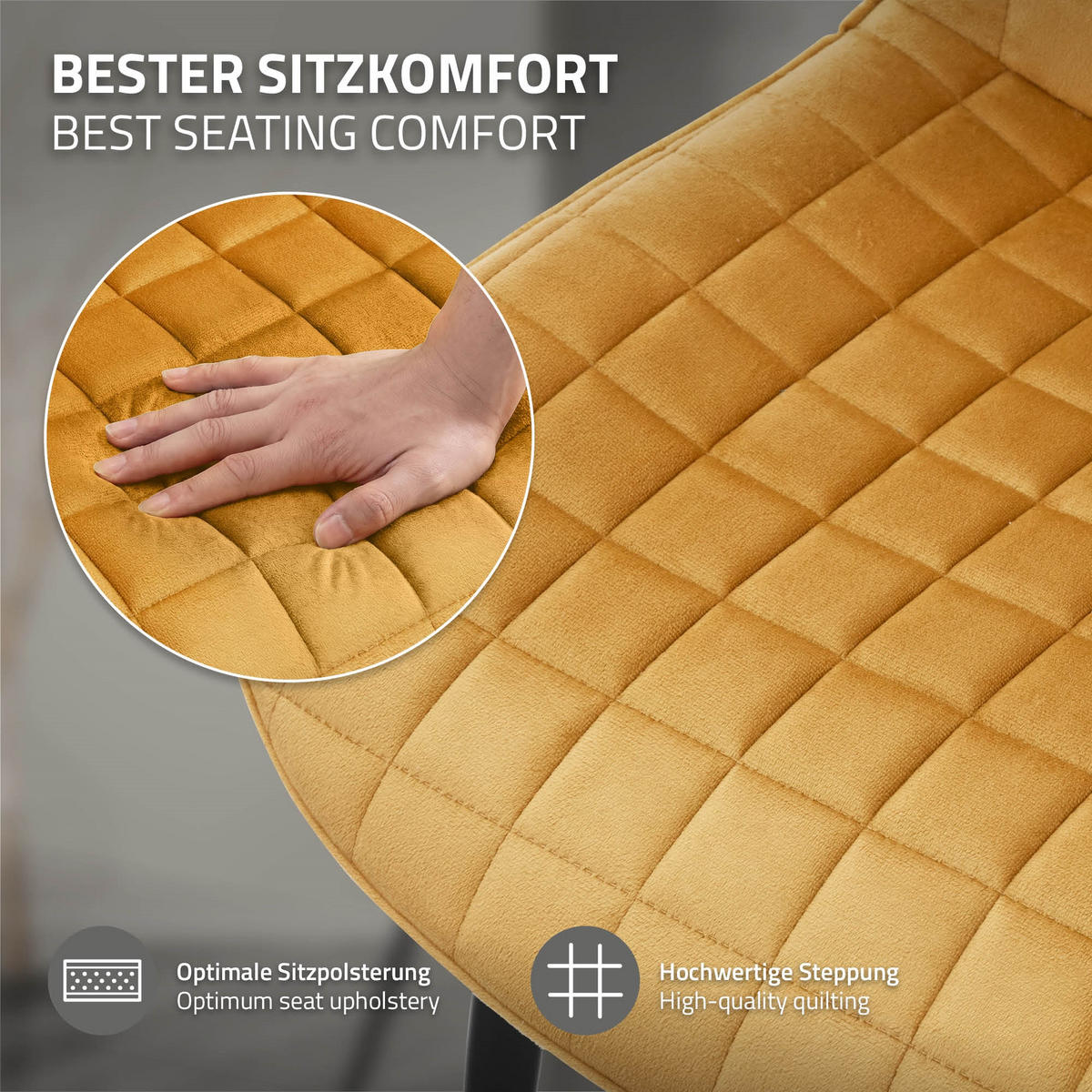 ESSZIMMERSTÜHLE 2ER-SET Senfgelb Samt - Dunkelgelb/Schwarz, Textil/Metall (52/89/60cm) - ML-DESIGN