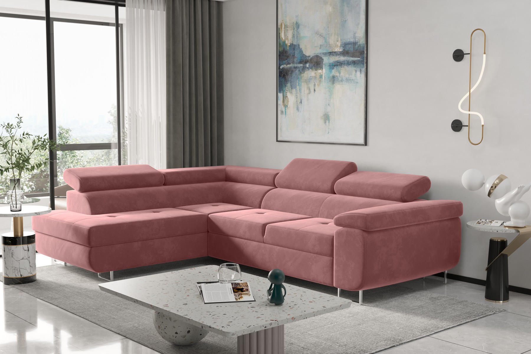 ECKSOFA mit Schlaffunktion und Bettkasten ATOM Rosa Links - Rosa, Holz/Textil (202/275cm) - Kaiser Möbel
