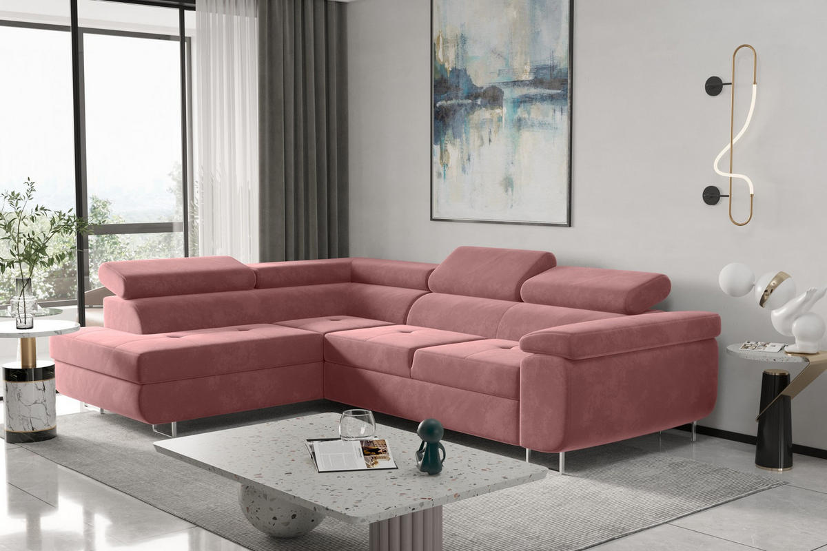 ECKSOFA mit Schlaffunktion und Bettkasten ATOM Rosa Links - Rosa, Holz/Textil (202/275cm) - Kaiser Möbel