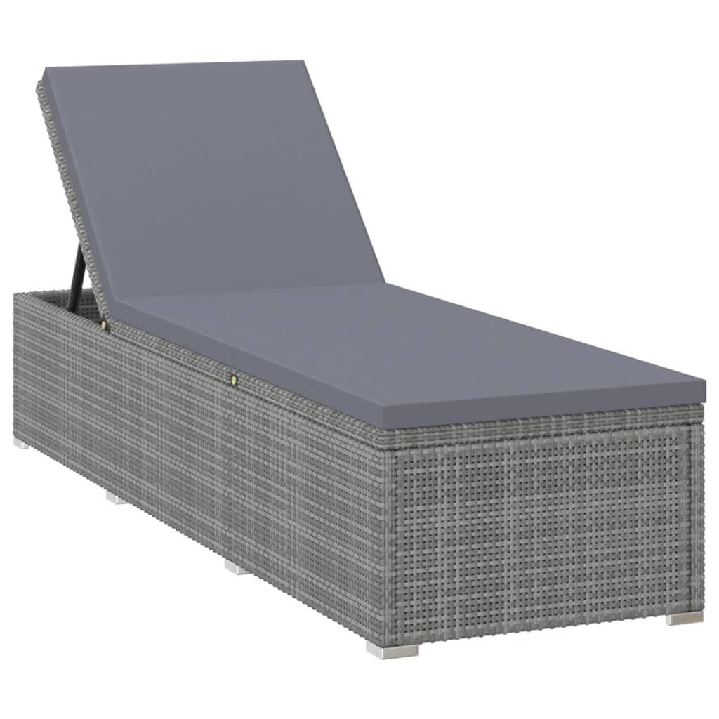 SONNENLIEGE mit Dunkelgrauer Auflage, verstellbar, 195/61,5/33 cm, Grau - Grau, Naturmaterialen/Textil (61.5/75.5/195cm) - vidaXL