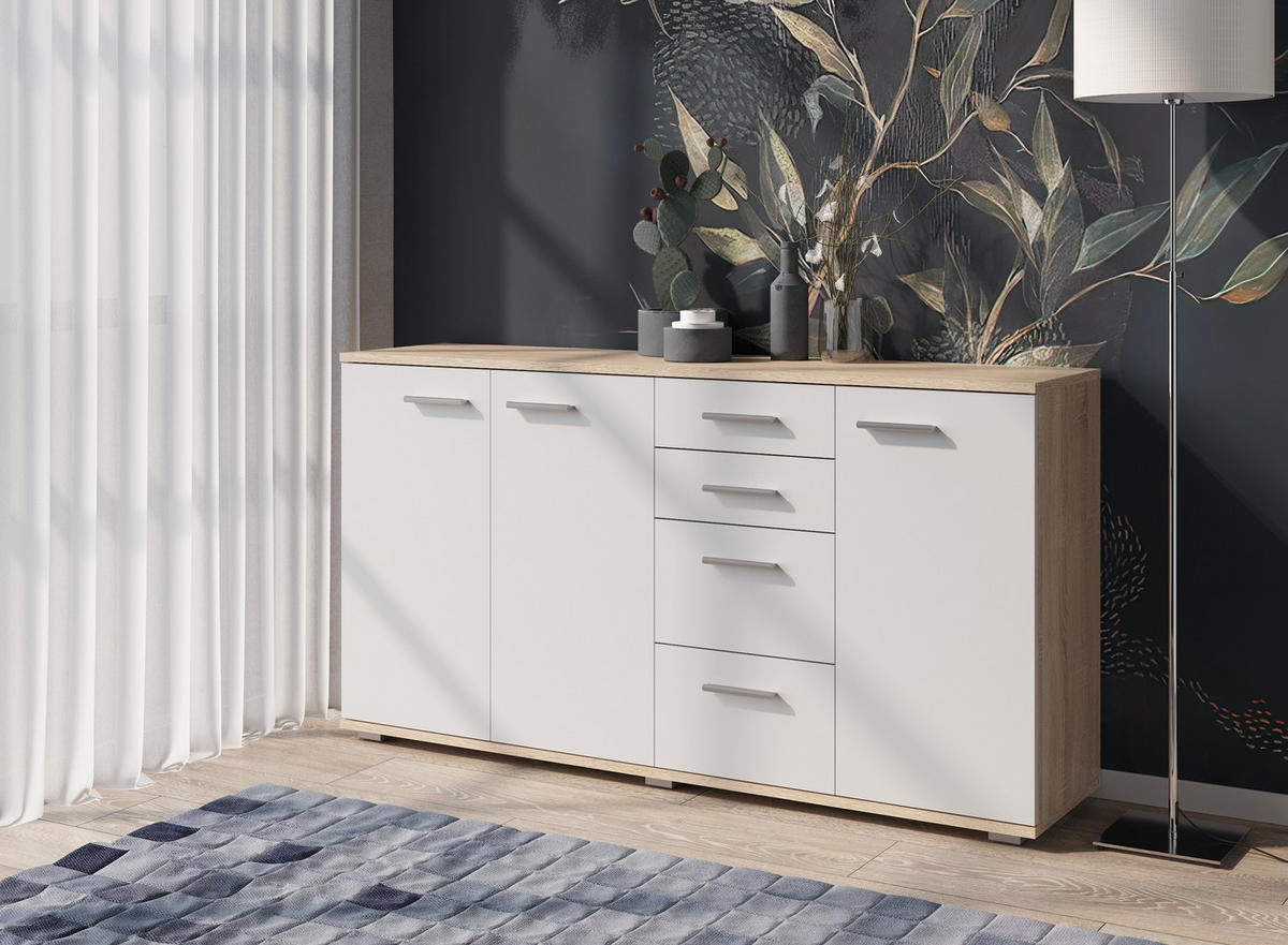 KOMMODE Sonoma Eiche, Weiß 138/74/34 - Weiß/Sonoma Eiche, Holzwerkstoff (138/74/34cm) - RAUMHIRSCH FURNITURE