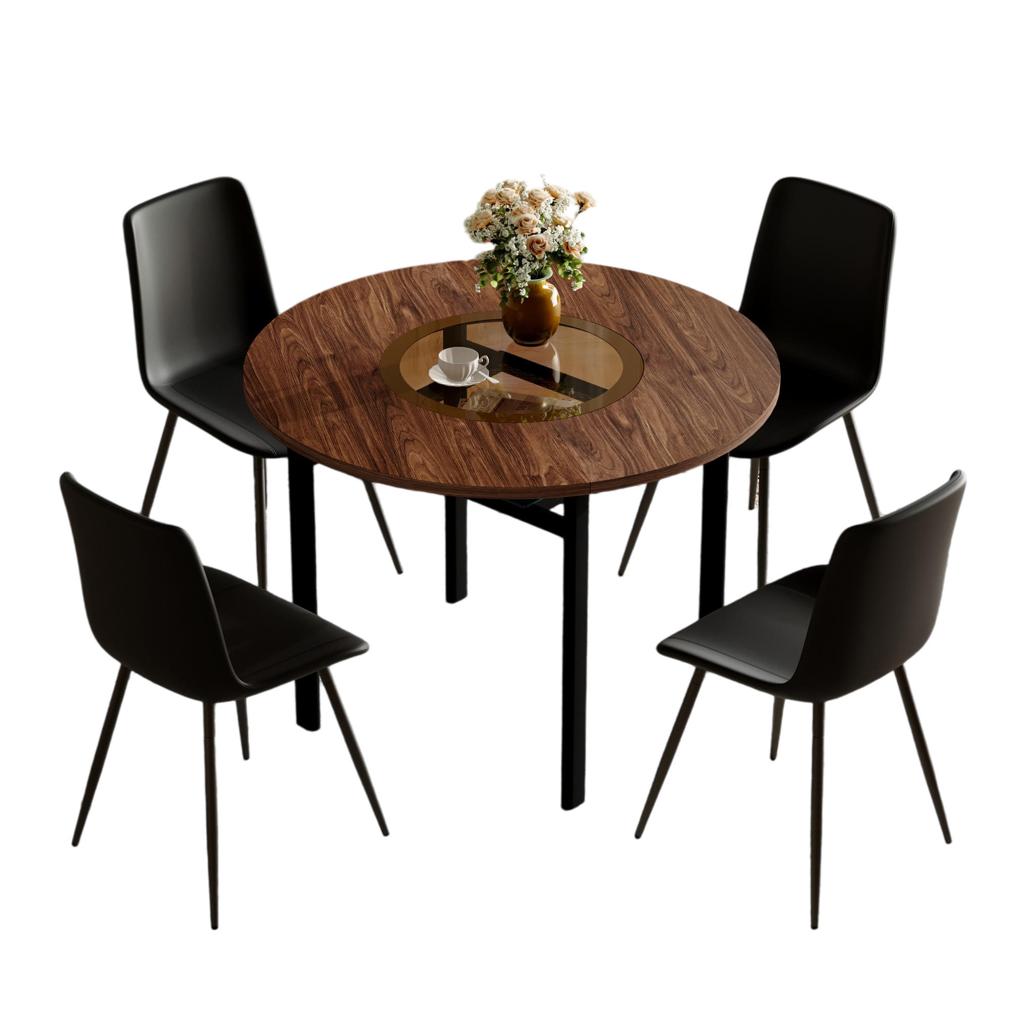 ESSGRUPPE DE-39352 5-teilig, rund mit 4 PU-Sesseln Schwarz - Schwarz, Metall (100/76/100cm) - ComfortXL
