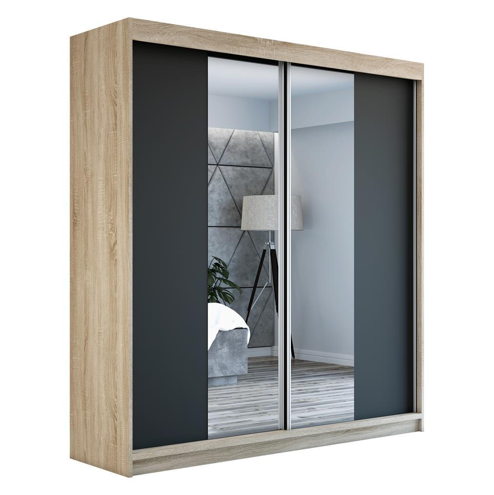 A&J MöbelLand Schwebetürenschrank Braun, Schwarz, Schwarz 120x215x59.5 cm