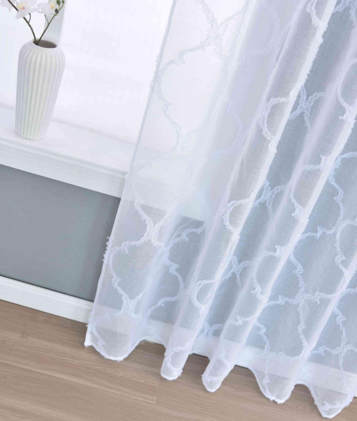 GARDINE VALENCIA HxB 245x145 cm Natur Lacework - Weiß, Textil (145/245cm)