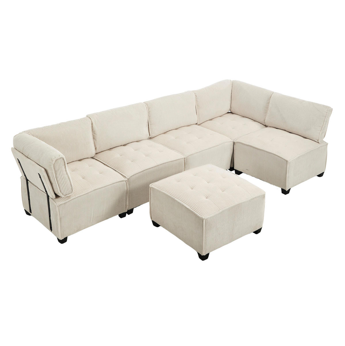 ECKSOFA 308/154/81.99 cm Beige aus Cord mit Seitentaschen - Beige, Textil (70/77cm) - OKMYHOME