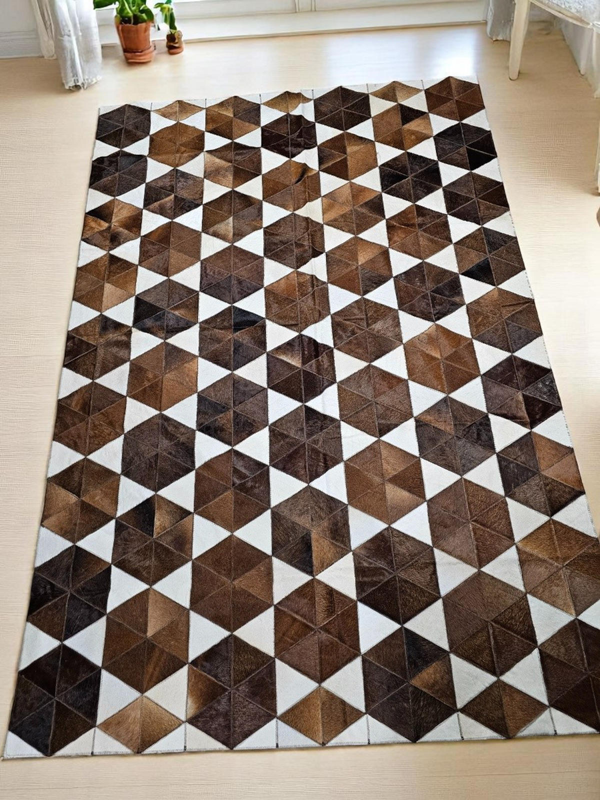 TEPPICH Patchwork Kuhfell Hexagonmuster handgefertigt 200/300 cm - Hellbraun/Dunkelbraun, Fell (200/300cm) - Provellus