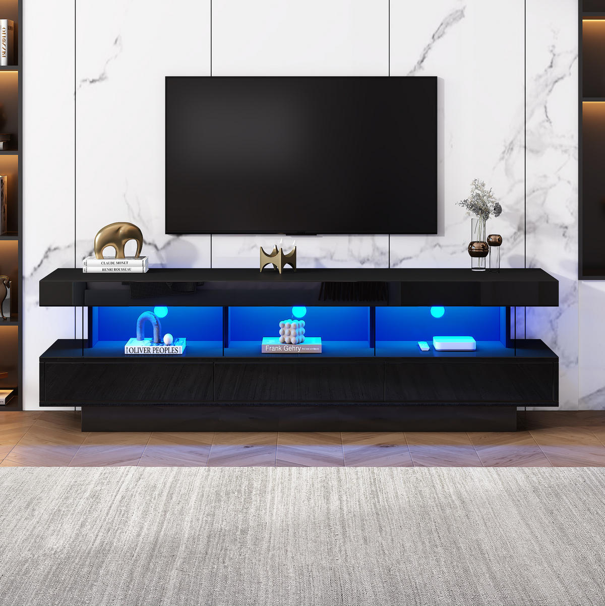 TV-ELEMENT mit LED 160 x 38 x 50,5 cm Schwarz Hochglanz - Schwarz, Holzwerkstoff (38/50.5/160cm) - Beauniv