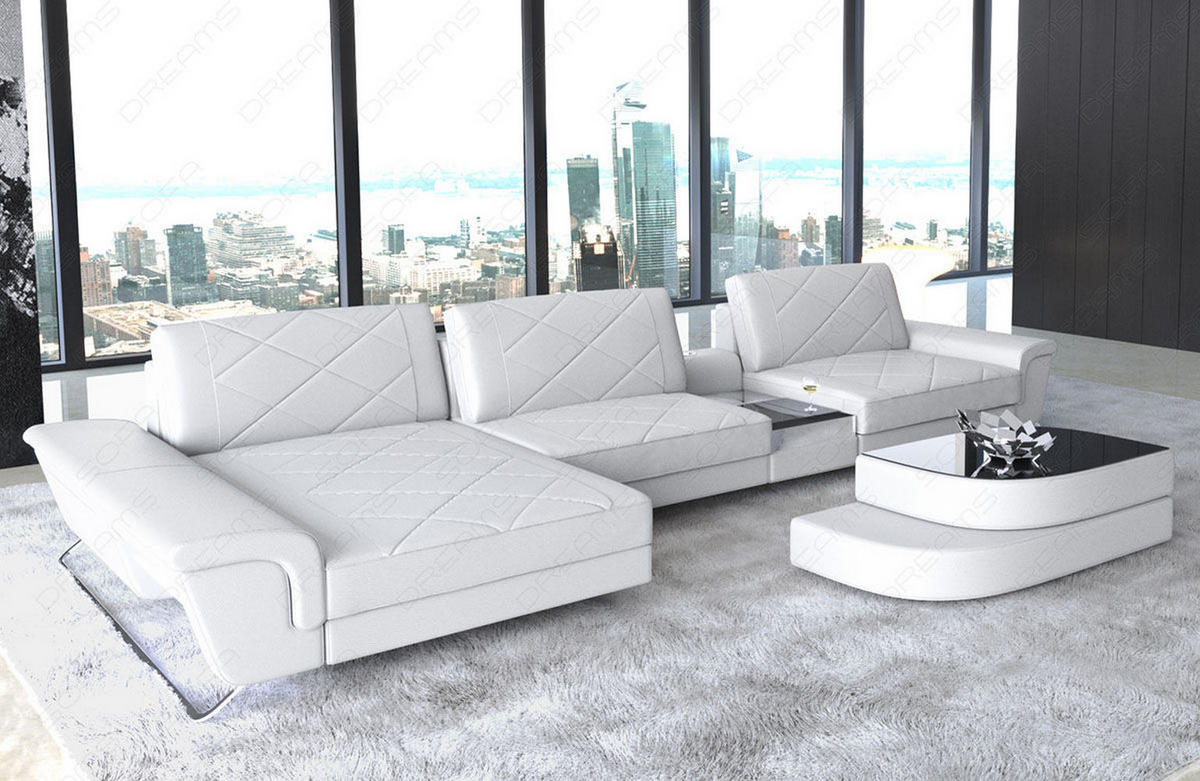 LEDERSOFA Bari L - Weiß, Leder (197/369cm) - Sofa Dreams