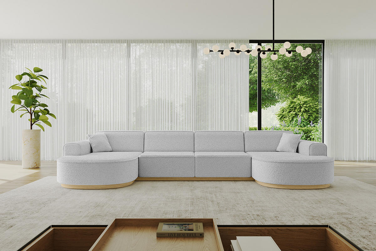 WOHNLANDSCHAFT MARI-U2-v2 - 388x171x83 cm Hellgrau Bouclé - Hellgrau, Holzwerkstoff/Textil (388/83/171cm) - ALTDECOR