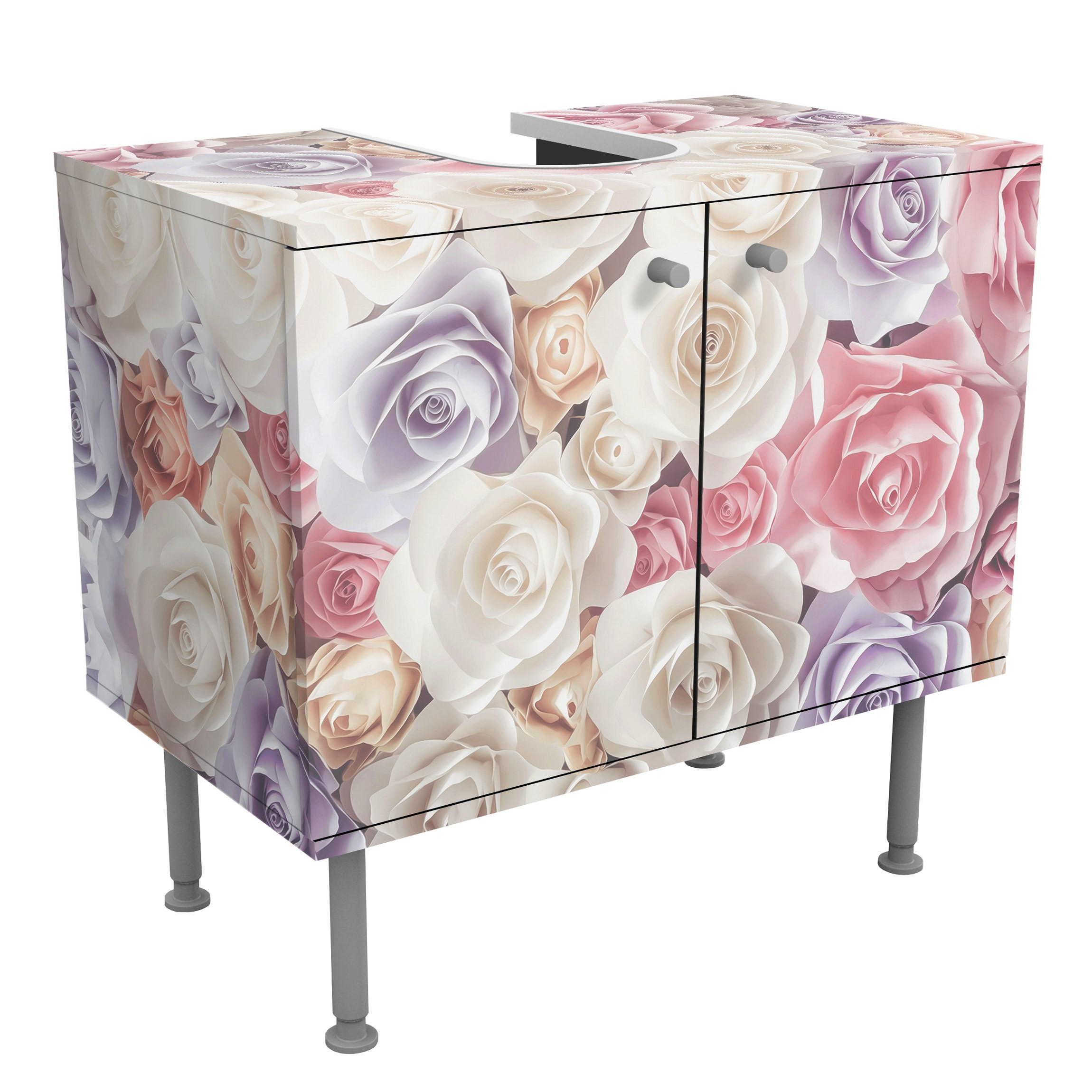 WASCHBECKENUNTERSCHRANK Pastell Paper Art Rosen 60/55/35 cm - Pastellblau, Holzwerkstoff (60/55/35cm) - Bilderwelten