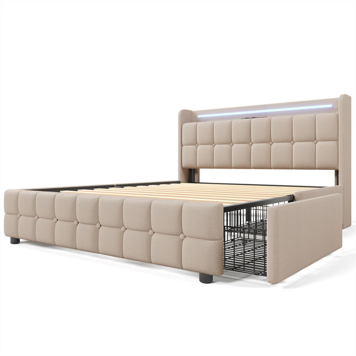 POLSTERBETT 140/200 cm in Beige - Beige, Holz/Textil (140/200cm) - KOMHTOM