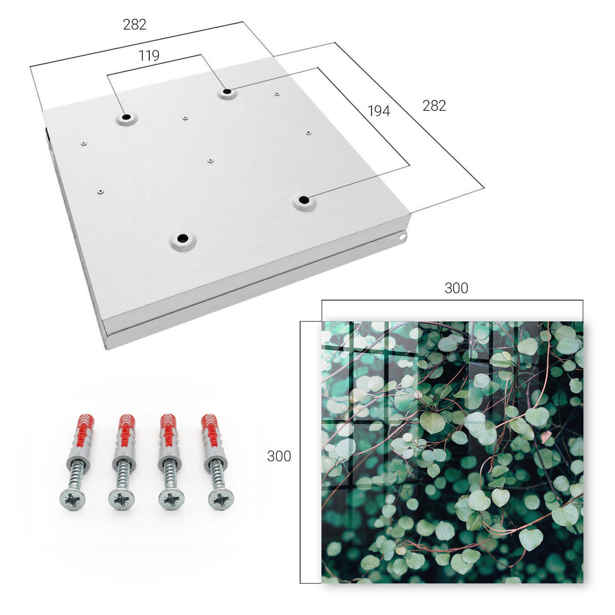 SCHLÜSSELBOX Weiß 30x30 cm – Türöffnung nach rechts - Grüne Blätter - Grün, Metall (30/30/5cm) - TULUP