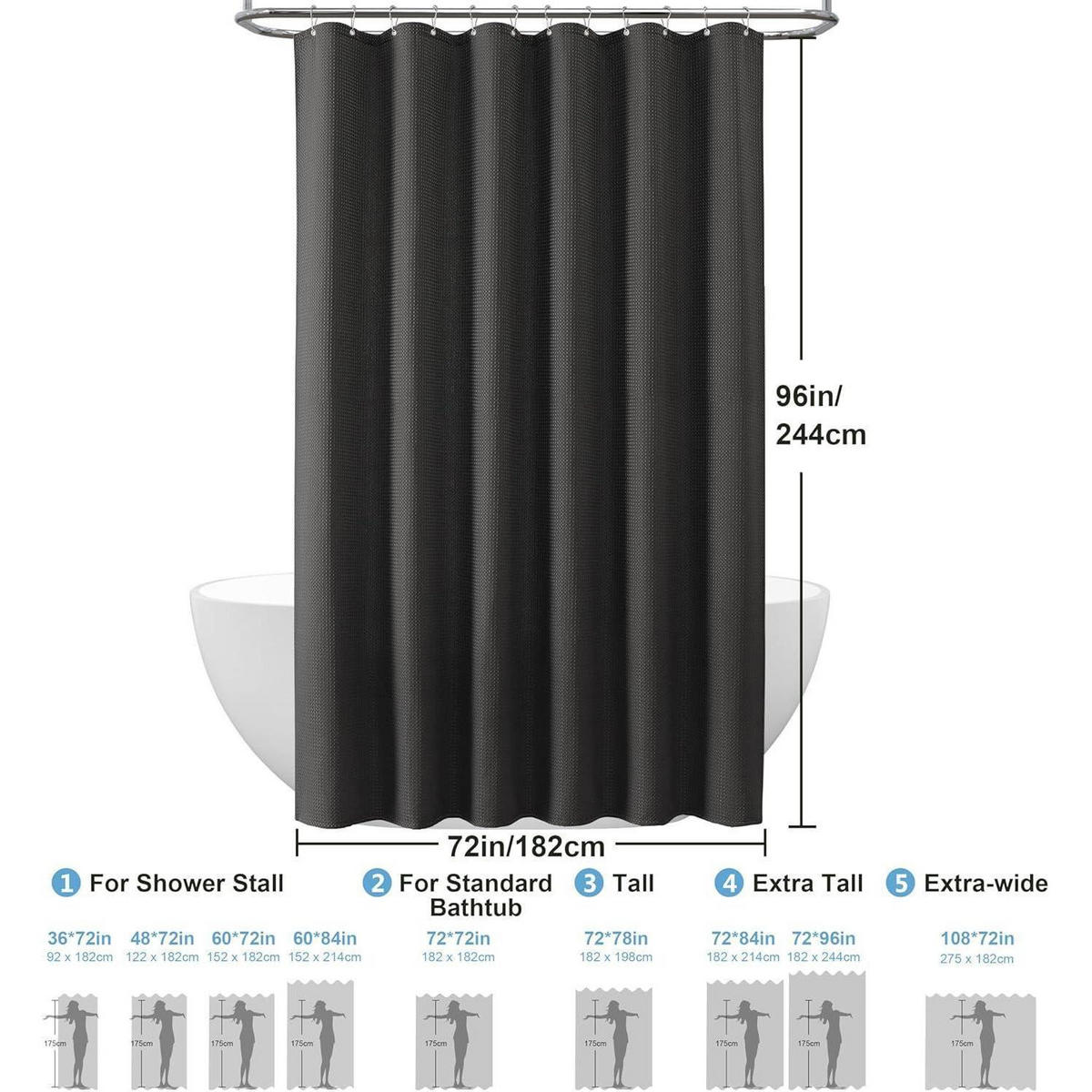 DUSCHVORHANG Waffelstoff Schwarz 182 x 244 cm - Schwarz, Textil (182/244cm)