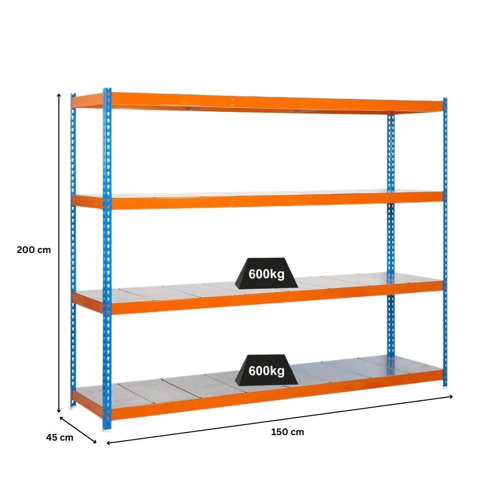 SCHWERLASTREGAL METAL BEAST FOUR | HxBxT 200x150x45cm | Fachlast 600kg | Blau-Orange - Gelb, Metall (150/200/45cm) - PROREGAL