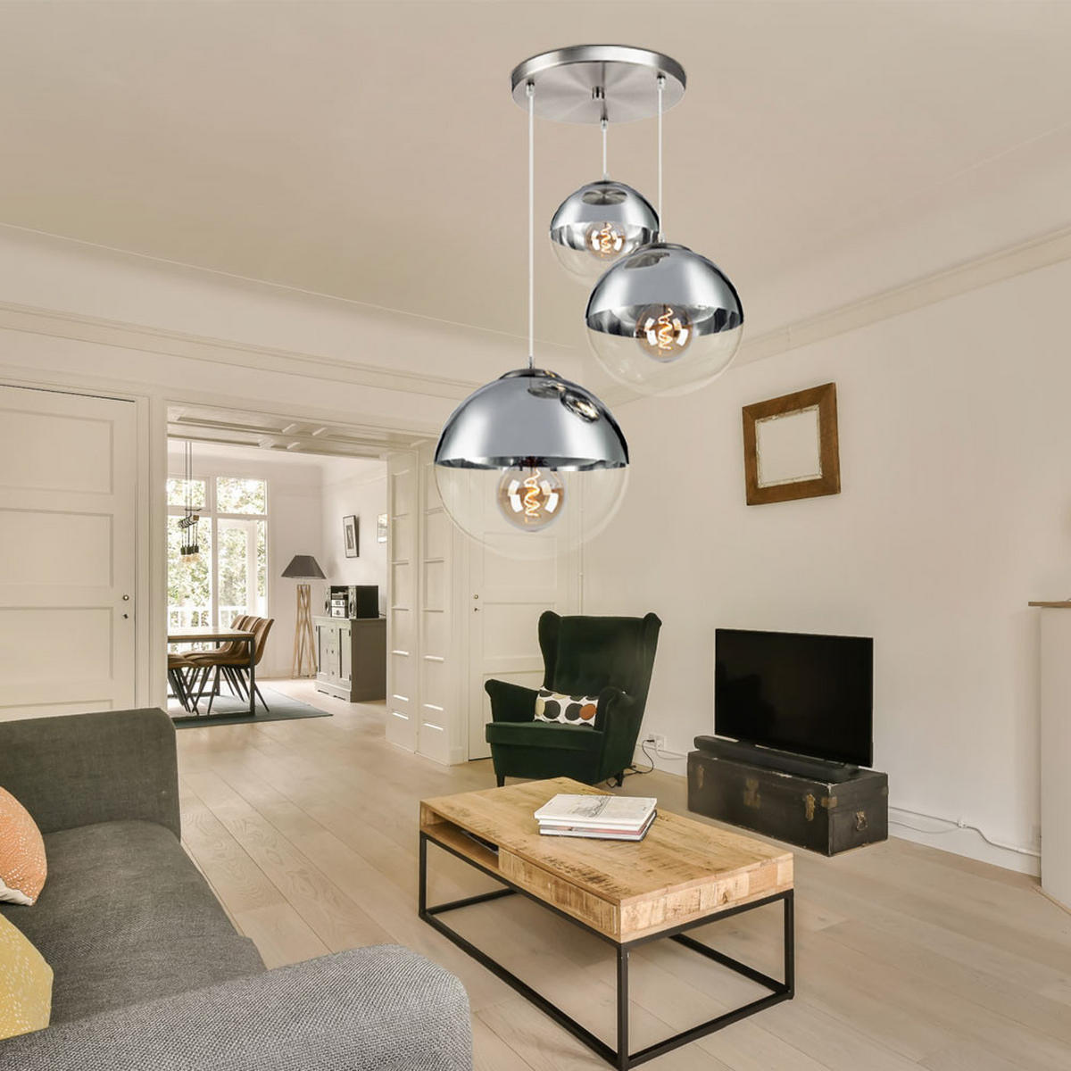 HÄNGELEUCHTE Glas Chrom Silber - Silberfarben, Glas (51/51/120cm) - Globo Lighting