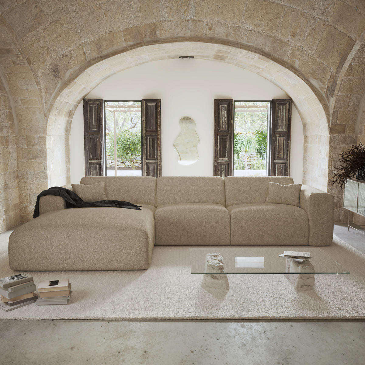 ECKSOFA LINKS SCHLAFSOFA Steinbock Taupe 280cm - Taupe, Textil (165/280cm) - Sia Home