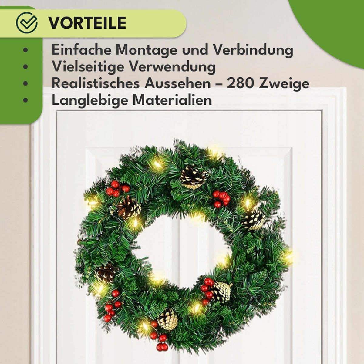 WEIHNACHTSGIRLANDE 3m mit 100 LED - Dunkelgrün, Kunststoff (300cm) - KRUMAD