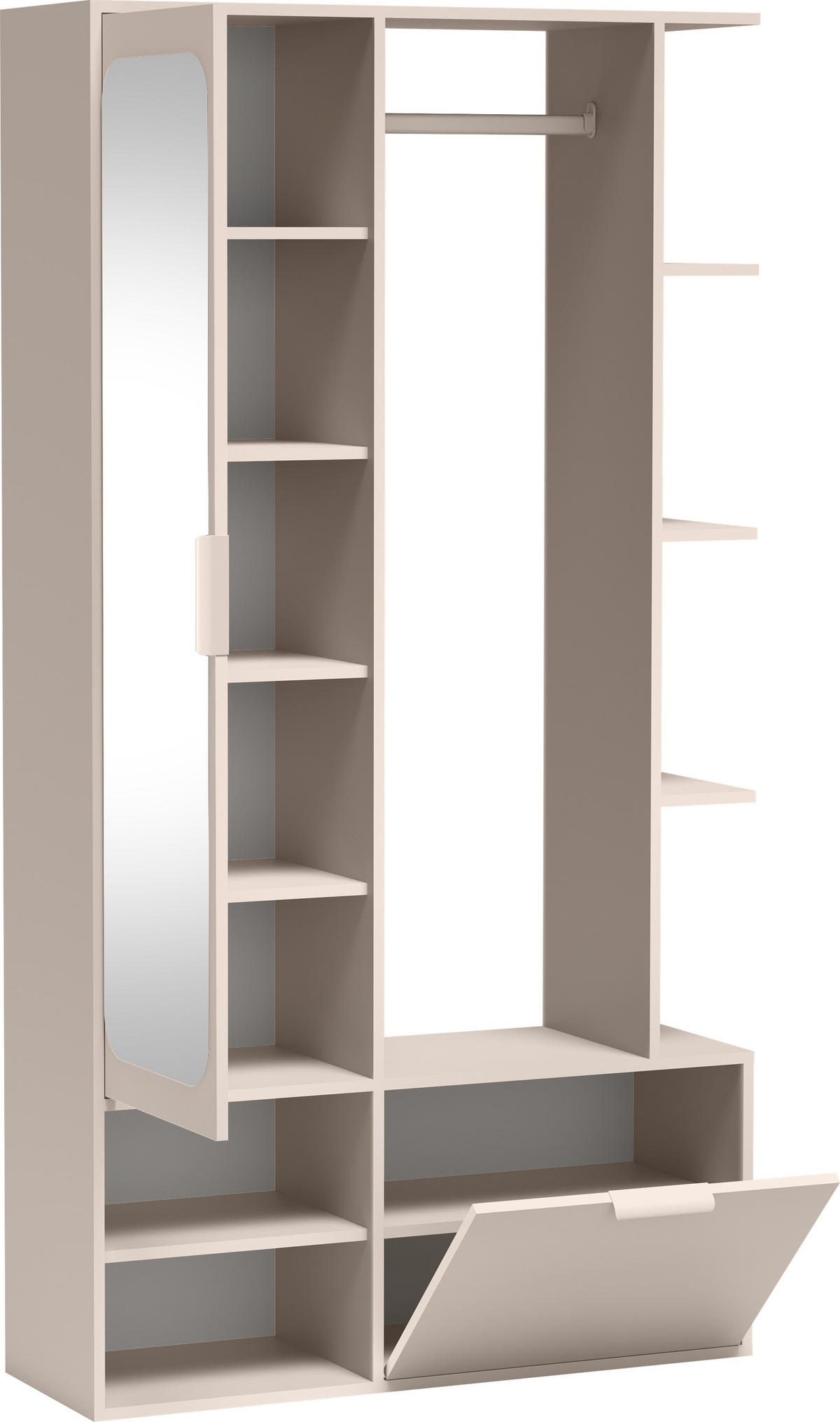 GARDEROBE Mela mit Spiegel, Sitzbank & Kleiderstange – 100/189/33 cm – Kaschmir - Kaschmir/Beige, Holzwerkstoff/Metall (100/189.4/33cm) - WFL GROUP