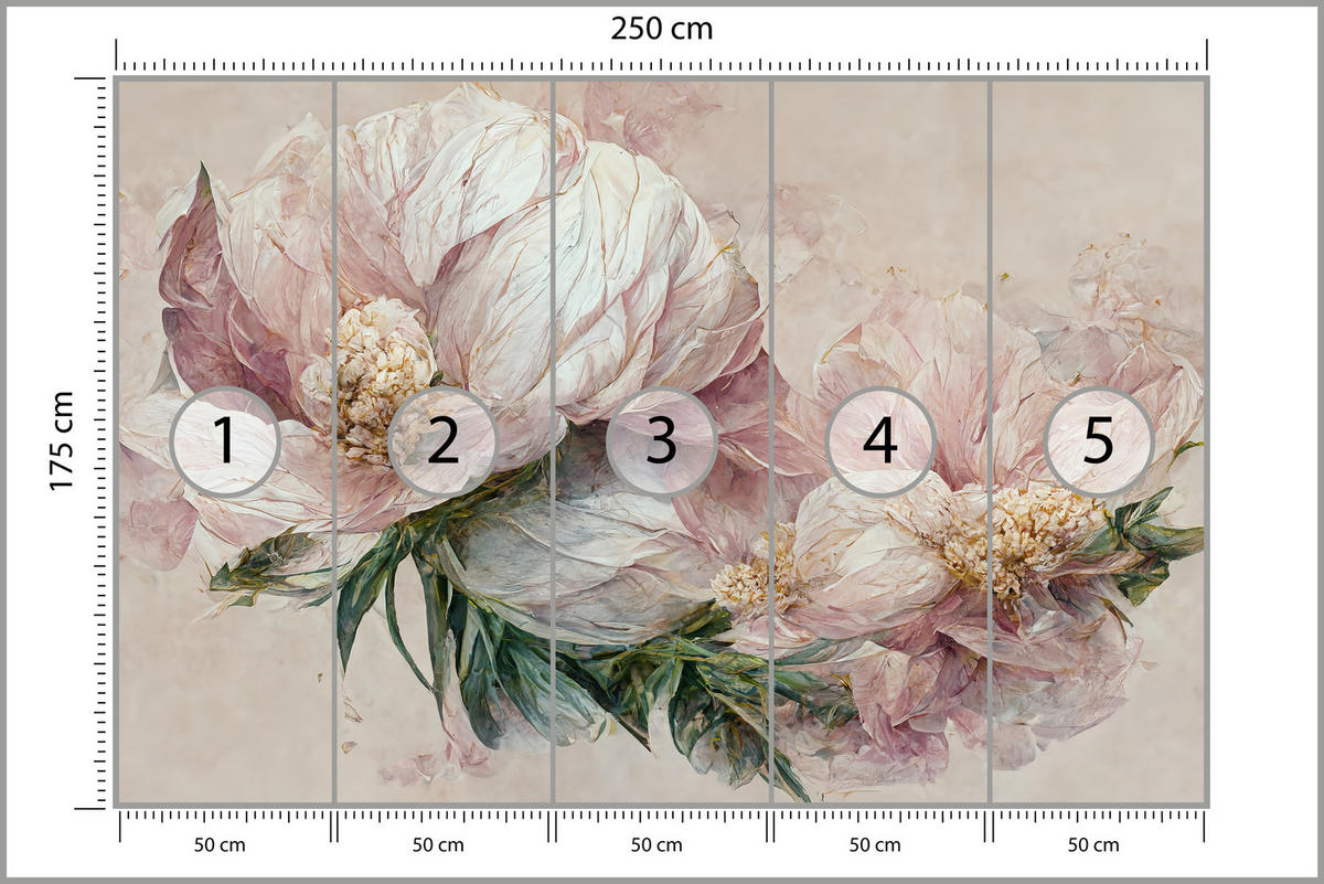 FOTOTAPETE für Wohnzimmer Vintage Rosa Blumen Blätter Natur 250x175 - Beige/Creme, Papier (250/175cm) - Muralo