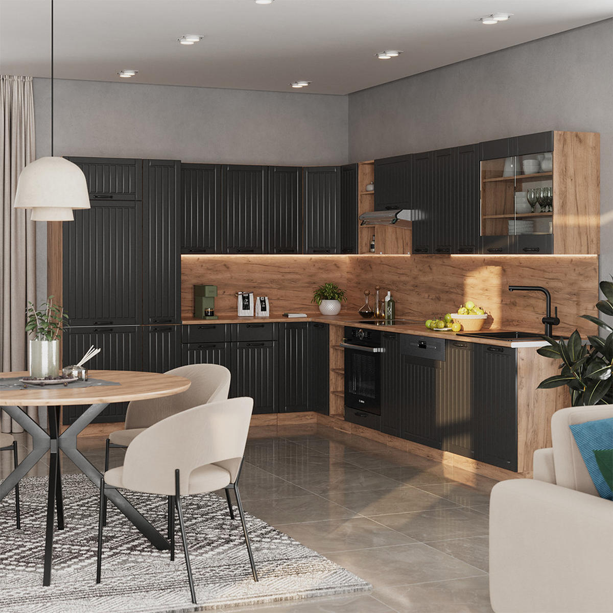 ROHOVÁ KUCHYŇ Fame-Line Tmavě šedá - tmavě šedá, kompozitní dřevo (347/81.6/46cm) - Vicco