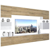 WOHNZIMMERWAND Schrankwand mit LED Sonoma Eiche / Weiß - Eiche Wotan/Weiß, Holz (300/180/36cm) - B BELINI GROUP