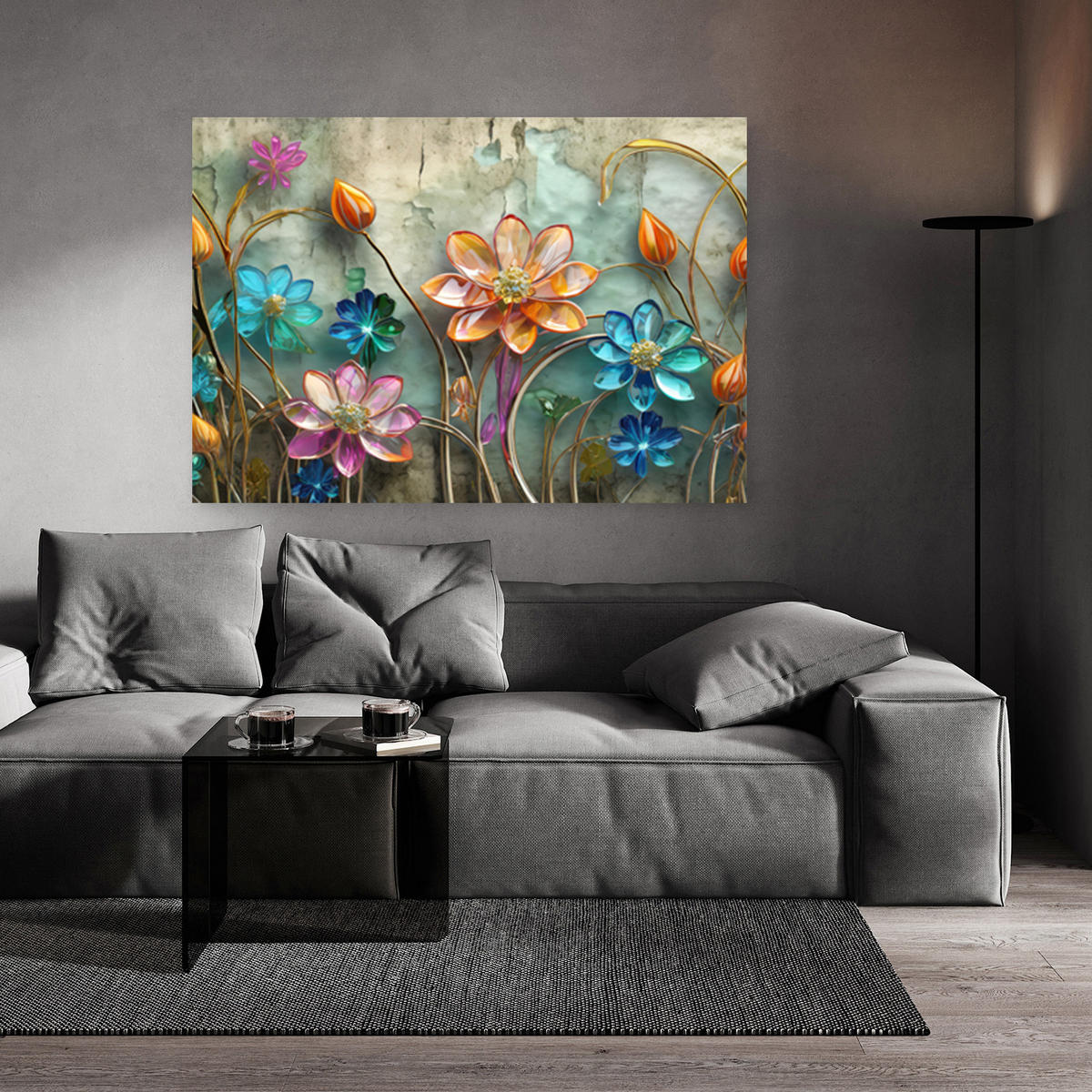 WANDBILD blumen glas abstrakt buntes - Multicolor, Textil (60/40cm) - Feeby