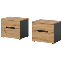 NACHTTISCH 2er Set Eiche Artisan, grau, Nachtkommode mit Schubkästen - Eiche Artisan/Grau, Holzwerkstoff/Metall (50/42/37cm) - Inn.Furn