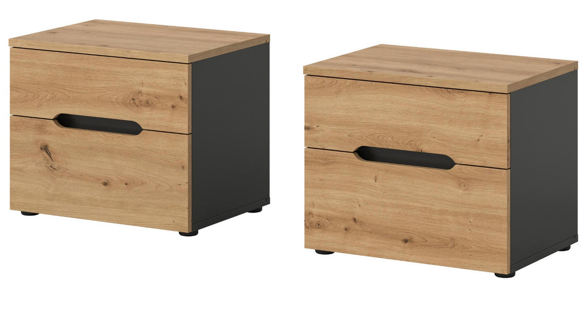 NACHTTISCH 2er Set Eiche Artisan, grau, Nachtkommode mit Schubkästen - Eiche Artisan/Grau, Holzwerkstoff/Metall (50/42/37cm) - Inn.Furn