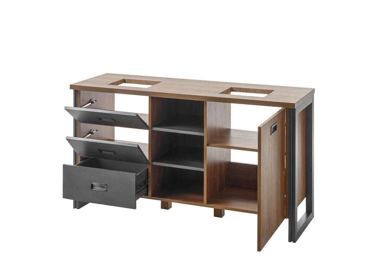 DOPPELWASCHTISCH I12 Stirling Oak & Matera 138/75/40 cm - Eichefarben, Holzwerkstoff (138/75/40cm) - Livojo
