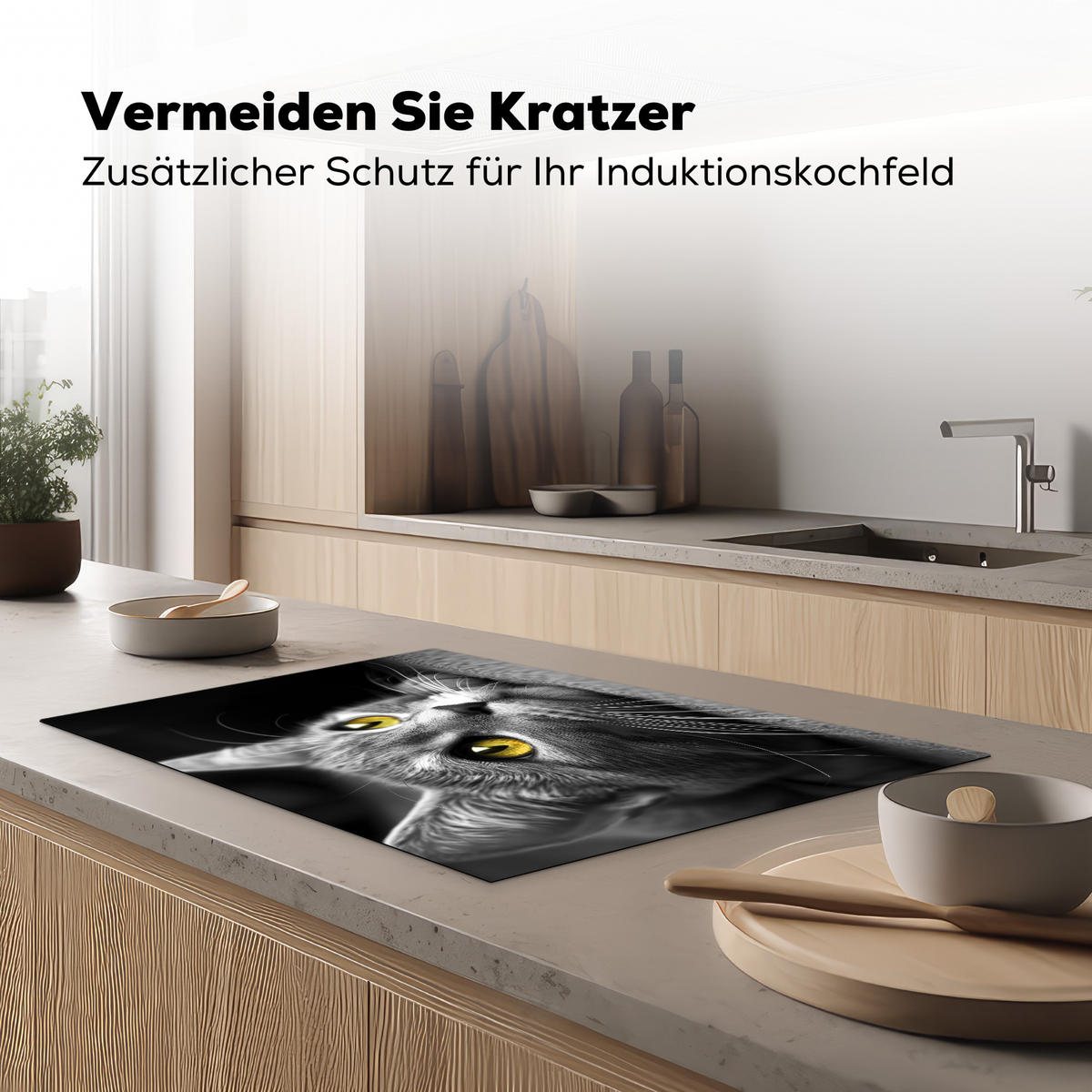 HERDABDECKPLATTE Katze - Grau - Tiere - Katze 81x52 cm - Grau, Kunststoff (81.6/52.7/0.2cm) - MuchoWow