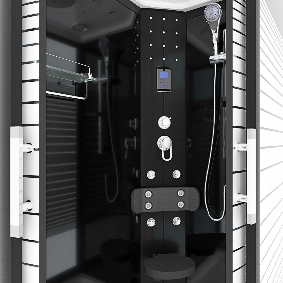 DUSCHKABINE Komplettdusche Dusche D30-73M0L-EC 120x80 cm - Schwarz, Glas/Kunststoff (120/80/215cm) - AcquaVapore by Sandra Jentho