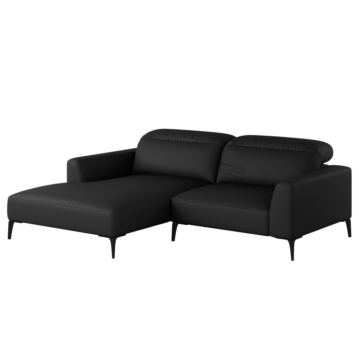 1,5-SITZER ECKSOFA mit Longchair - Schwarz, Leder/Metall (232/180cm) - home24
