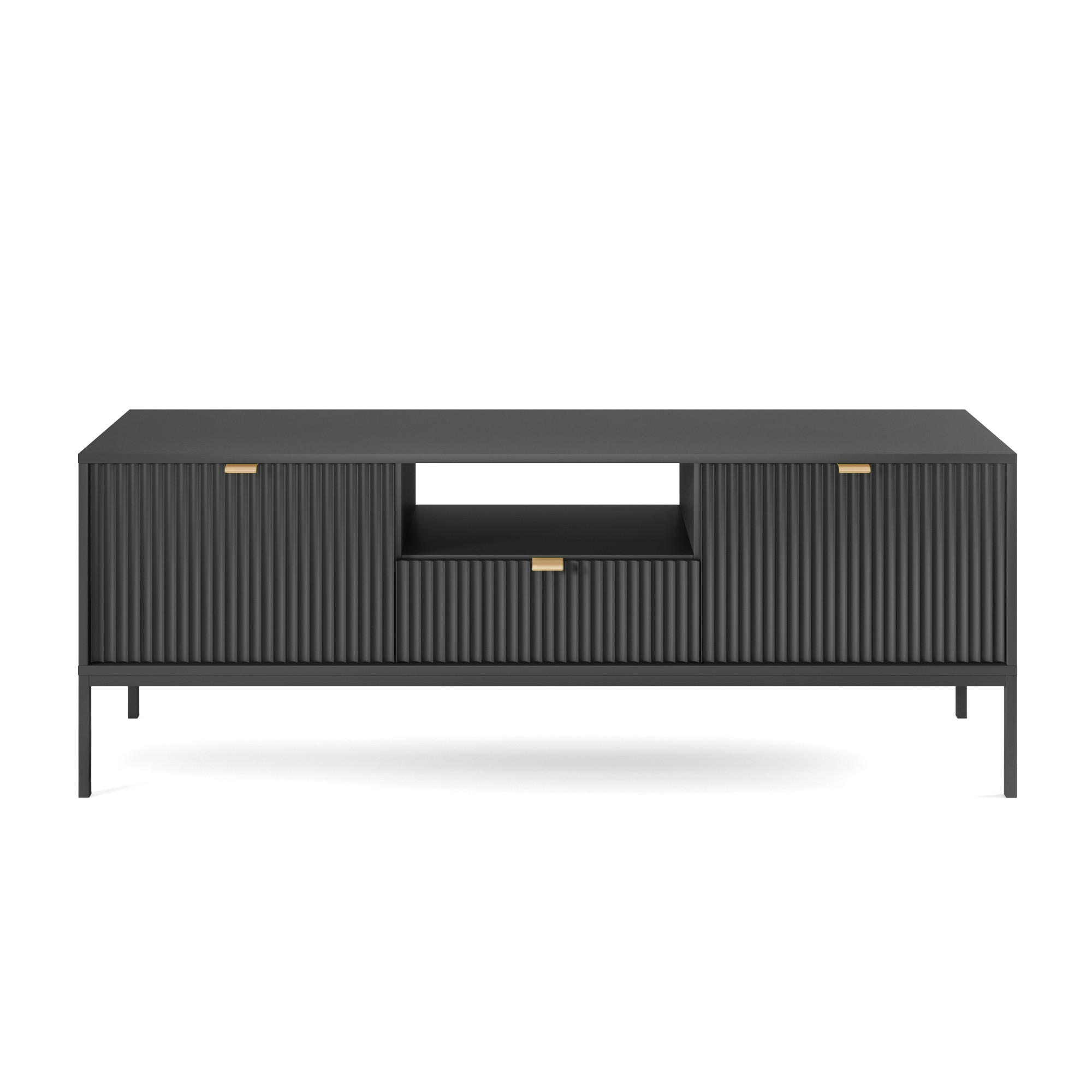 TV-SCHRANK Vellore Schwarz mit Metallbeinen 154 cm - Goldfarben/Schwarz, Holzwerkstoff/Metall (154/56/39cm) - Selsey