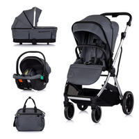 KOMBIKINDERWAGEN Aurora 3 in 1 dunkelgrau Babyschale Babywanne Sportsitz Tasche - Schwarz, Metall (84/57/112cm) - Chipolino