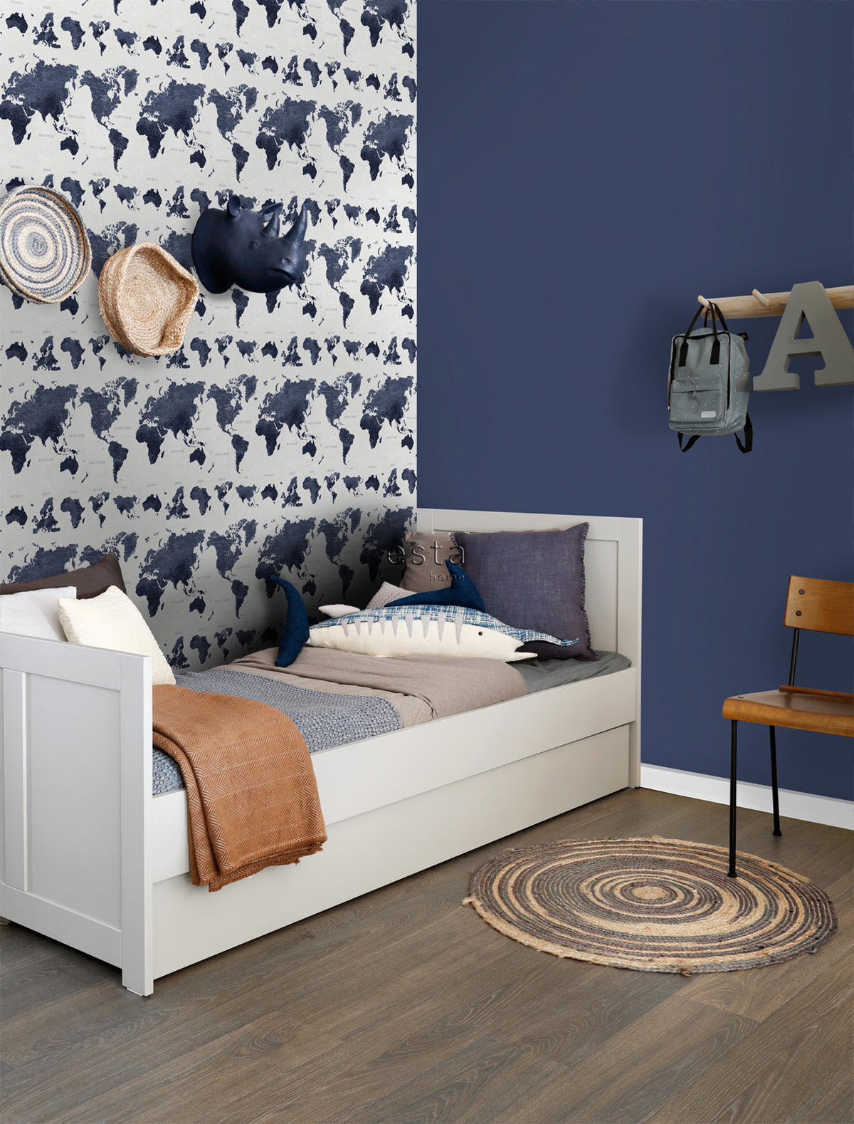 TAPETE vintage Weltkarten 53 cm x 10.05 m - Blau, Papier (53/0.1cm) - ESTAhome