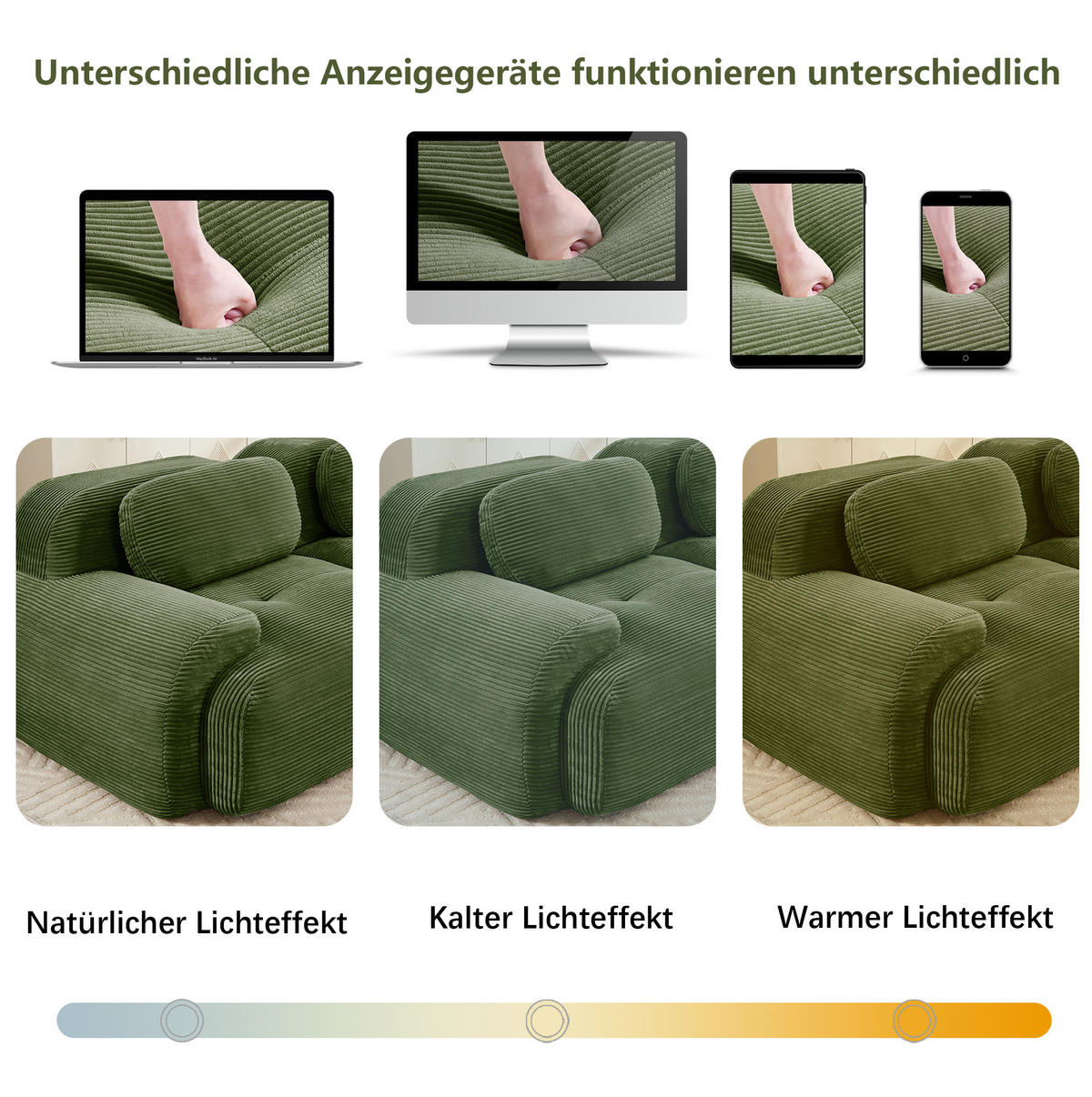 ECKSOFA in Grün aus Cord mit 32D-Schaum, rahmenlos und montagefrei - Grün, Textil (178/298cm) - Flora Grace
