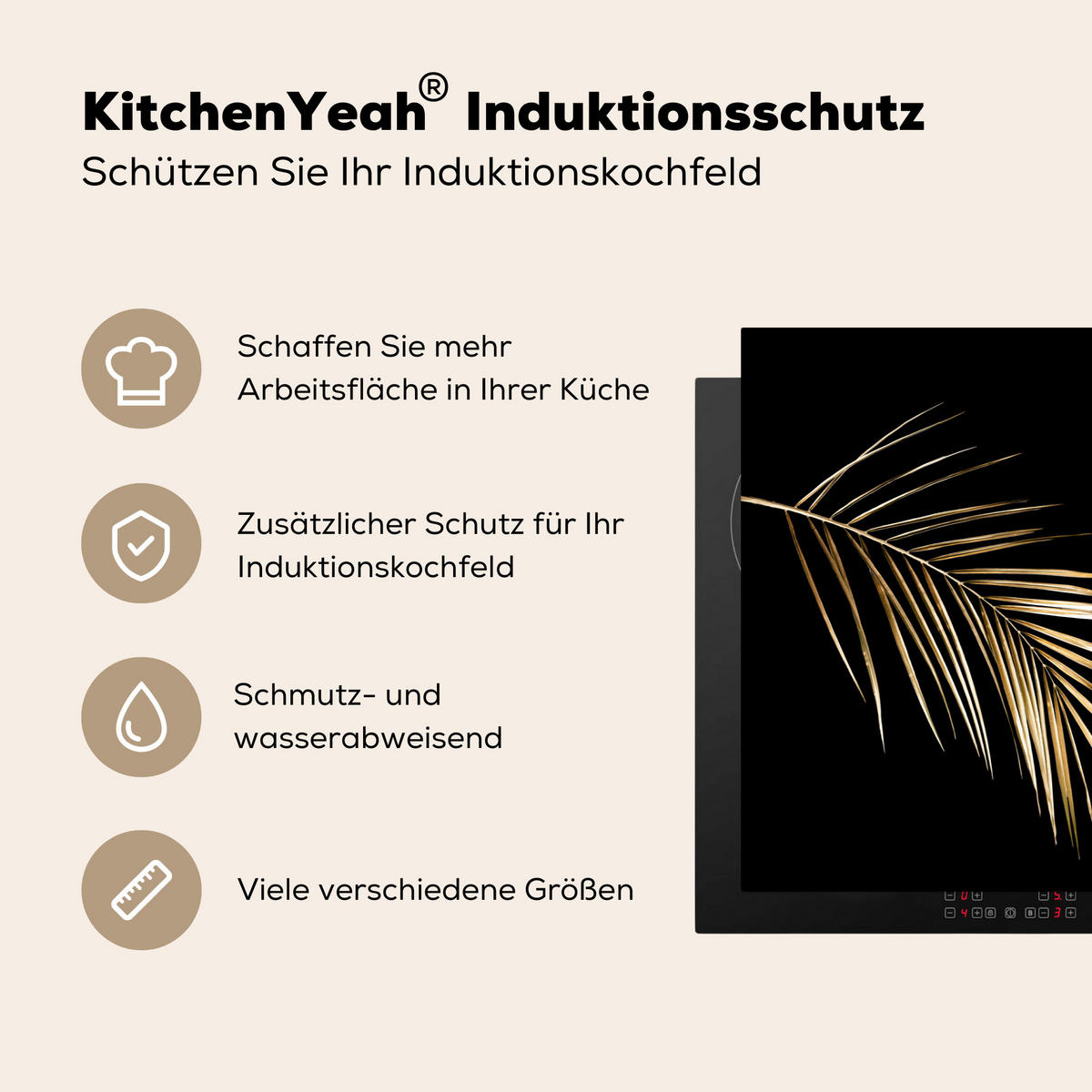 HERDABDECKPLATTE Blätter - Pflanzen - Gold - Schwarz - Luxus 81x52 cm - Goldfarben, Kunststoff (81.2/0.2/52cm) - MuchoWow