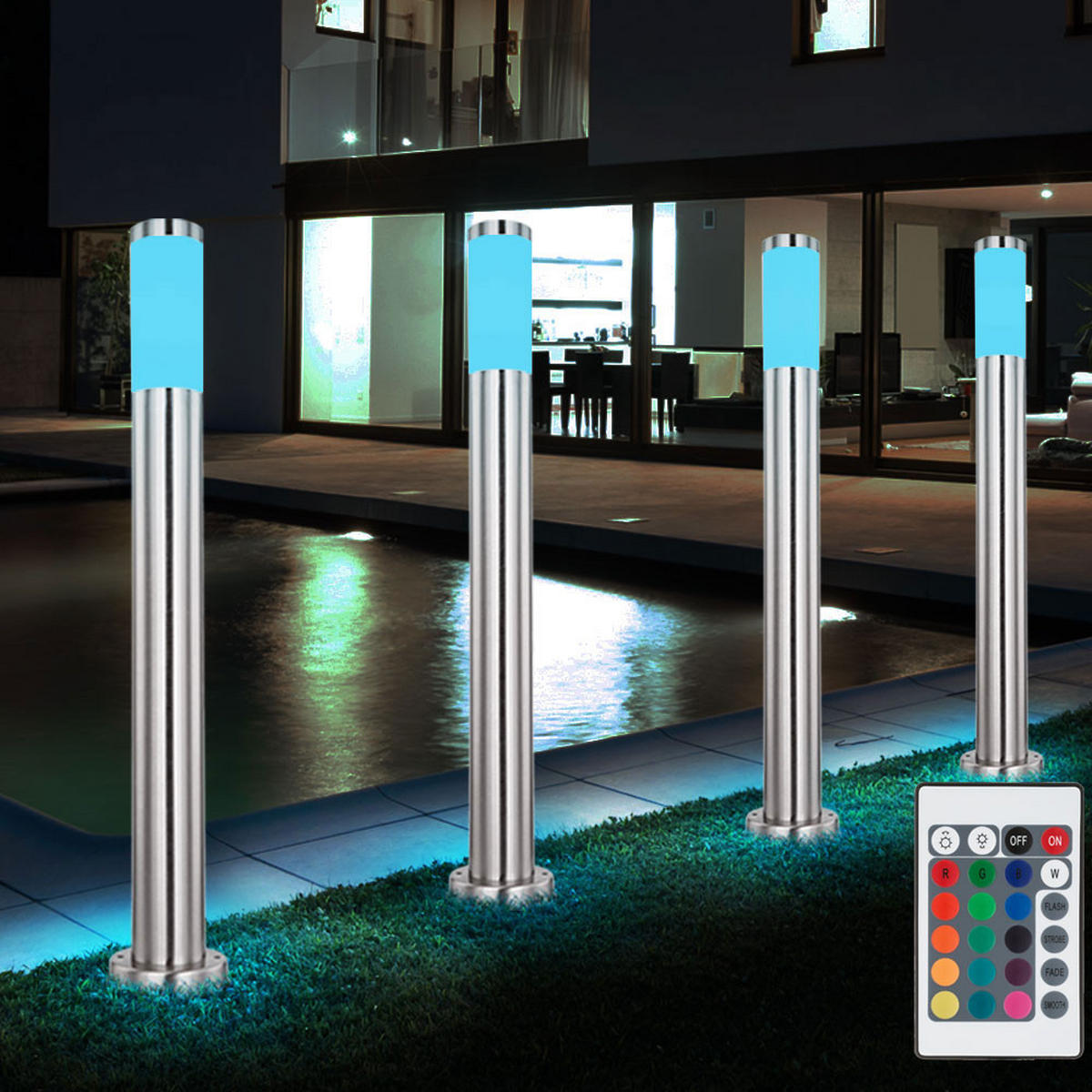 LED WEGELEUCHTE Edelstahl Silber 4er Set - Silberfarben, Metall (11/80/80cm) - Globo Lighting