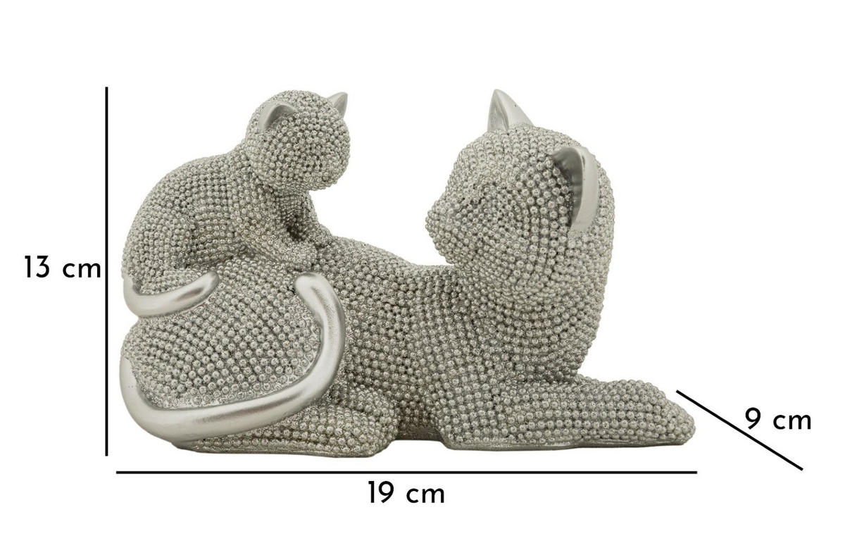 DEKOFIGUR Cat Sparky Kid, silberfarben, Polyresin, 19 x 9 x 13 cm, Motiv: Katze - Silberfarben, Kunststoff (19/13/9cm) - Mauro Ferretti
