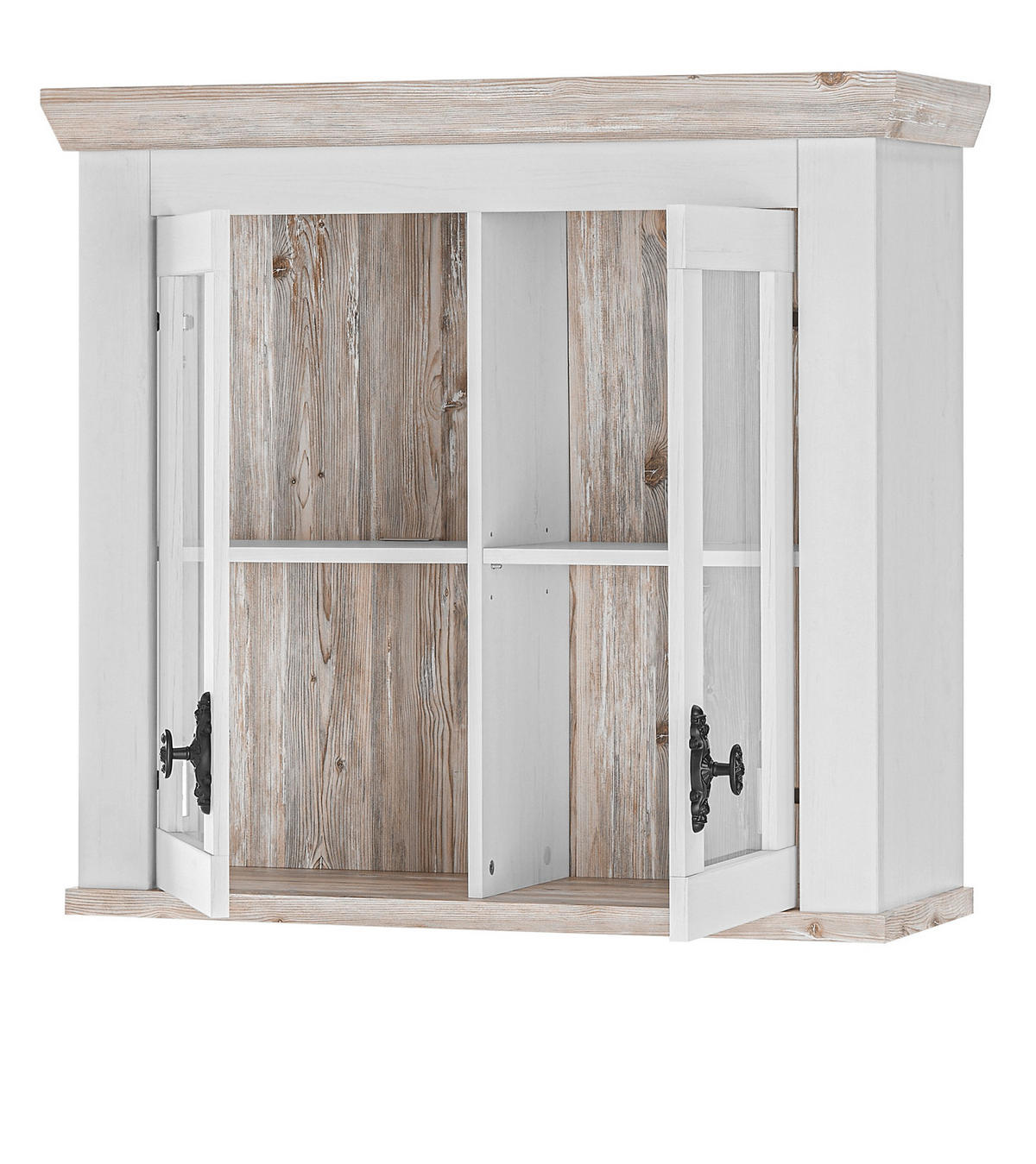 HÄNGESCHRANK weiß Pinie Landhaus, Küchenschrank hängend 92 x 85 cm, Soft-Close - Schwarz/Weiß, Glas/Holzwerkstoff (92/85/34cm) - Furn.Design