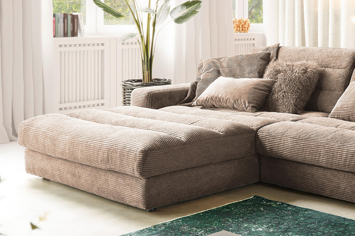ECKSOFA XL LANA Taupe Cord - Taupe/Schwarz, Textil (416/205cm) - KAWOLA